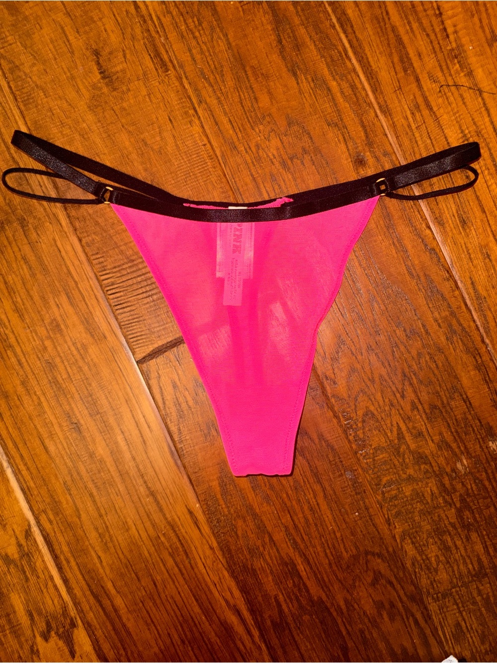 NWTHot Pink Sheer Thong with Black Elastic Waistband